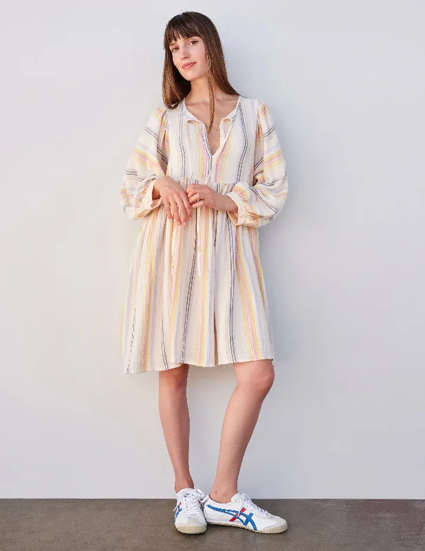 Women's Racerback DressesSundry Midi Blouson Sleeve Dress in Cream/Multi Stripes