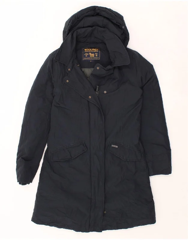 Women's Coats with PocketsWOOLRICH Womens Hooded Padded Coat UK 14 Medium Navy Blue Cotton