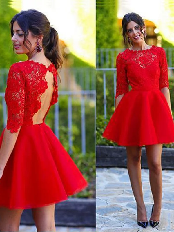 Women's Peter Pan Collar DressesA-Line/Princess Scoop 1/2 Sleeves Lace Short/Mini Dresses