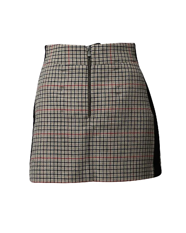 Women's High-Waisted SkirtsMaje Check Mini Skirt with Black Side Seam Panel in Beige Cotton