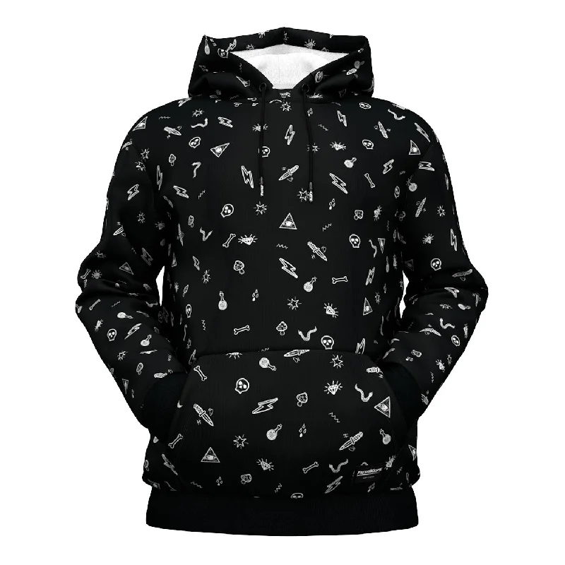 Women's Hooded Sweatshirts with ButtonsBlack Patterned Hoodie