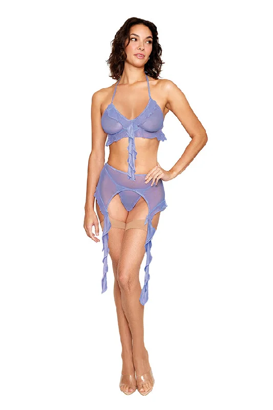 women's pajamas with a comfortable fitMesh bralette, garter belt, and G-string set