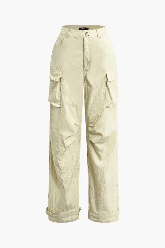 Women's Jodhpurs with Straight HemFlap Pocket Belted Ruched Straight Leg Pants