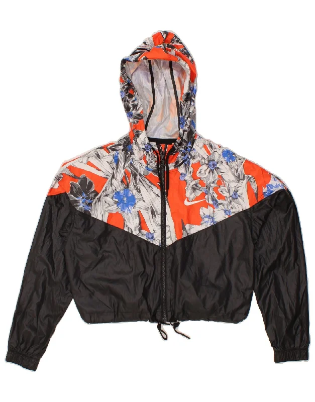 Women's Hooded CoatsNIKE Womens Oversized Crop Hooded Rain Jacket UK 10 Small Black Floral