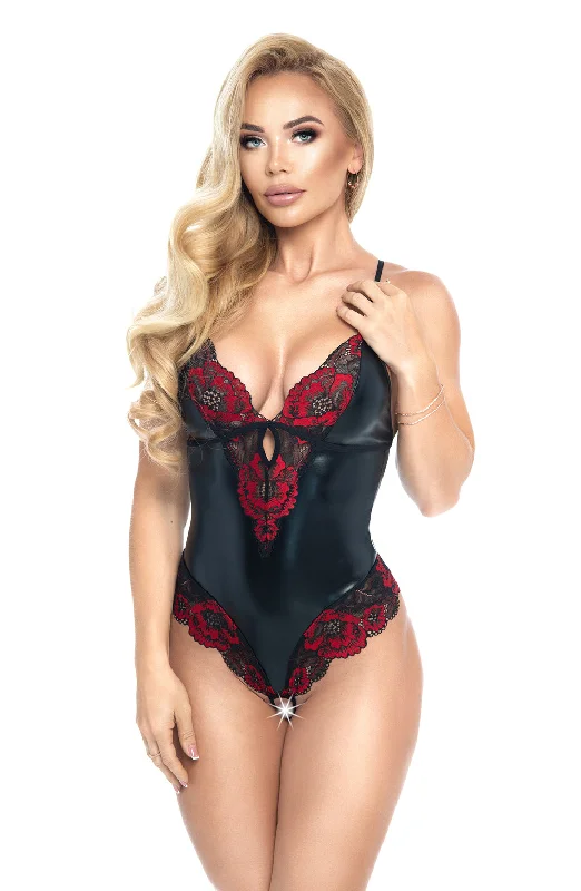 high-waisted shapewear shorts with power mesh for firmnessLadies Fabulous Black Elastic Wet Look Stunning Red Flower Lace Trim Satin Ribbon Back Crotchless Teddy Body