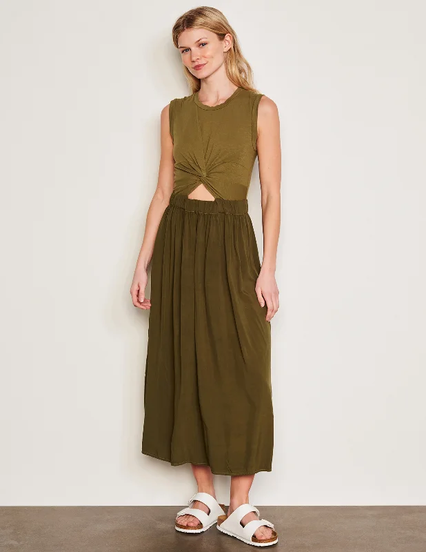 Women's Flared DressesSundry Midi Mixed Media Dress in Olive