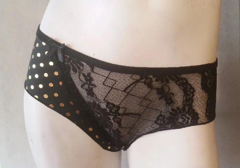 sheer lace hipster panties for womenBlack Mesh & Lace Panties with Gold Dots