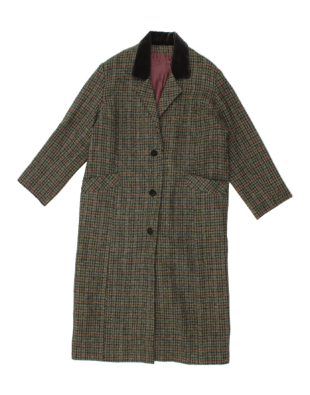 Women's Coats with Fur Trimmed SleevesVINTAGE Womens Overcoat UK 16 Large Green Houndstooth