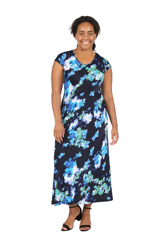 Women's Notched Collar DressesLa Cera Plus Size Floral Short Sleeve Maxi Dress