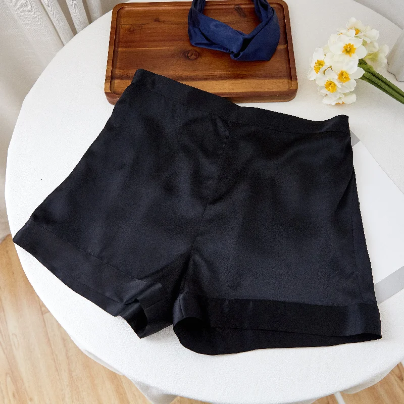 women's pajamas for a cozy night inBlack Pure Mulberry Silk Shorts | High-Waisted | 19 Momme | Soar Collection