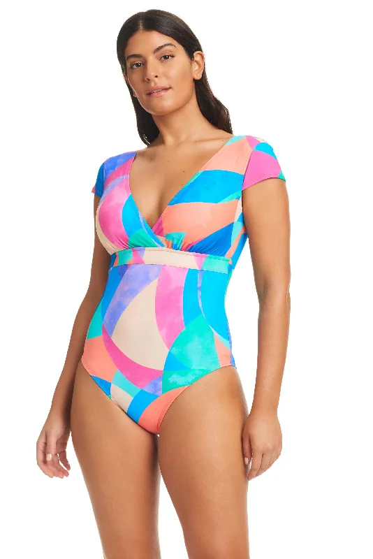 Full Circle Cap Sleeve One-Piece Tummy Control Swimsuit