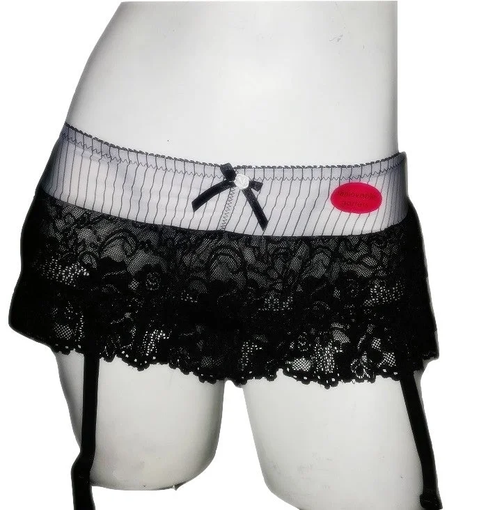 floral lace panties with a cheeky cutBlack and White Pinstripe Skirted Thongs with Garters