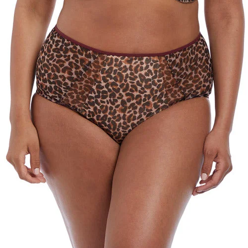 stretch lace panties with a sheer overlay and high-cut legs for a seductive flairElomi Sachi Full Brief - Leopard Print