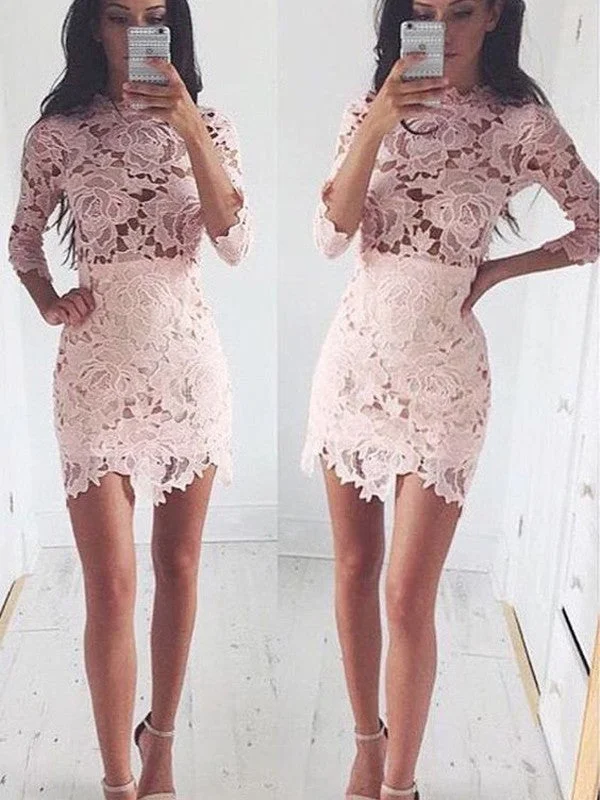 Women's Lapel Collar DressesA-Line/Princess 1/2 Sleeves Scoop Lace Short/Mini Dresses