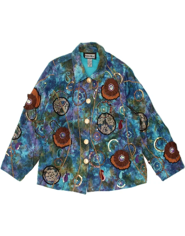 Women's Long CoatsINDIGO MOON Womens 5 Button Oversized Blazer Jacket UK 18 XL Blue Floral