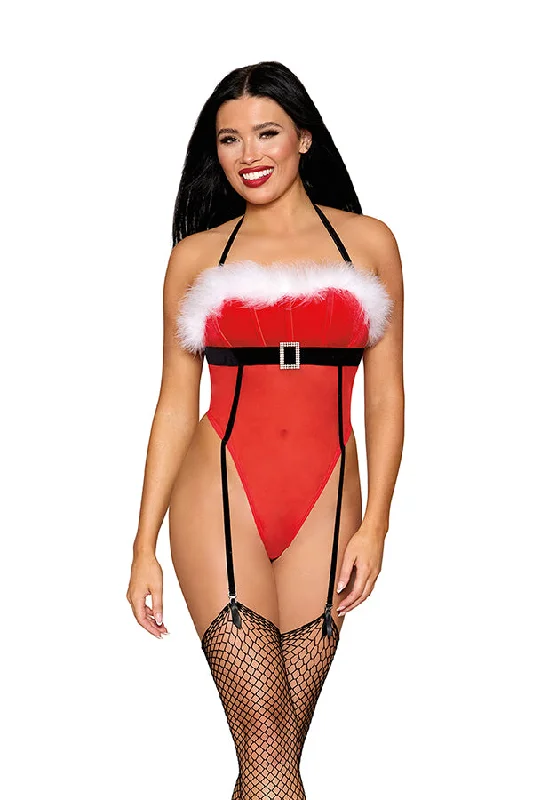 strapless bra with silicone stripsVelvet and stretch mesh Santa teddy