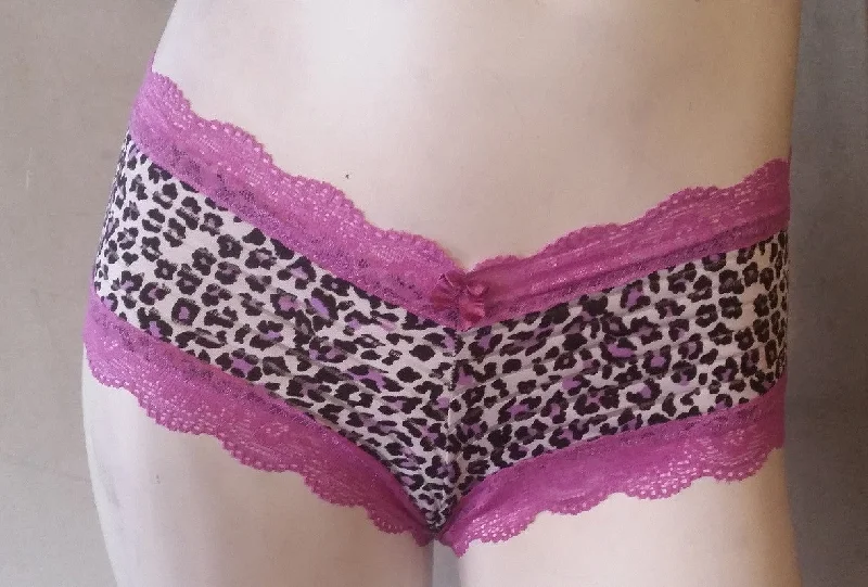 cheeky cut lingerie panties for womenLeopard Print Panties with Purple Lace Trim