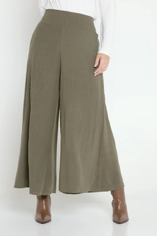 Women's Jodhpurs with V-Shaped CollarElizabeth Wide Leg Pants - Khaki