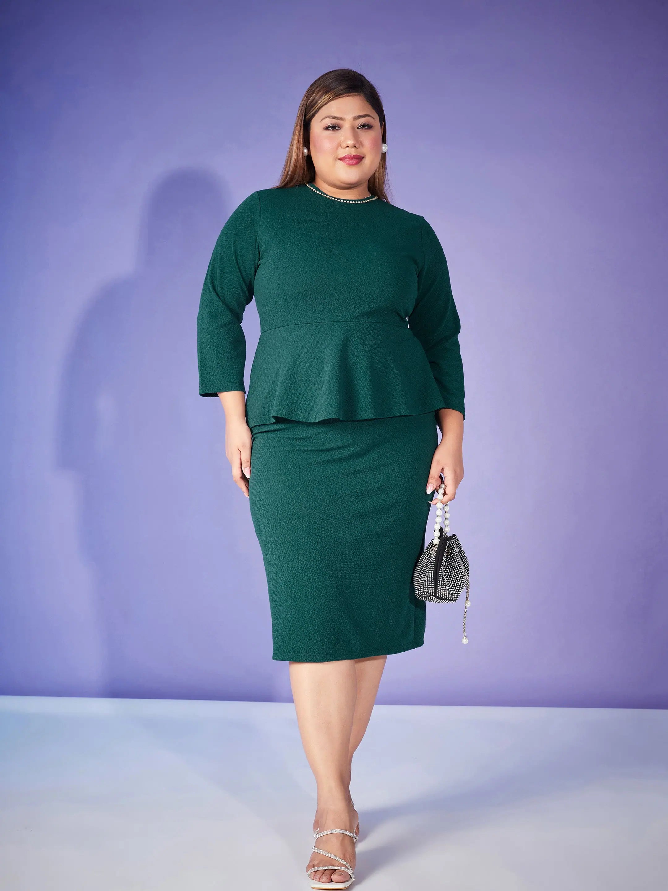 Women's V-Shaped Collar DressesWomen Emerald Peplum Bodycon Dress-SFDRSS11441XXL