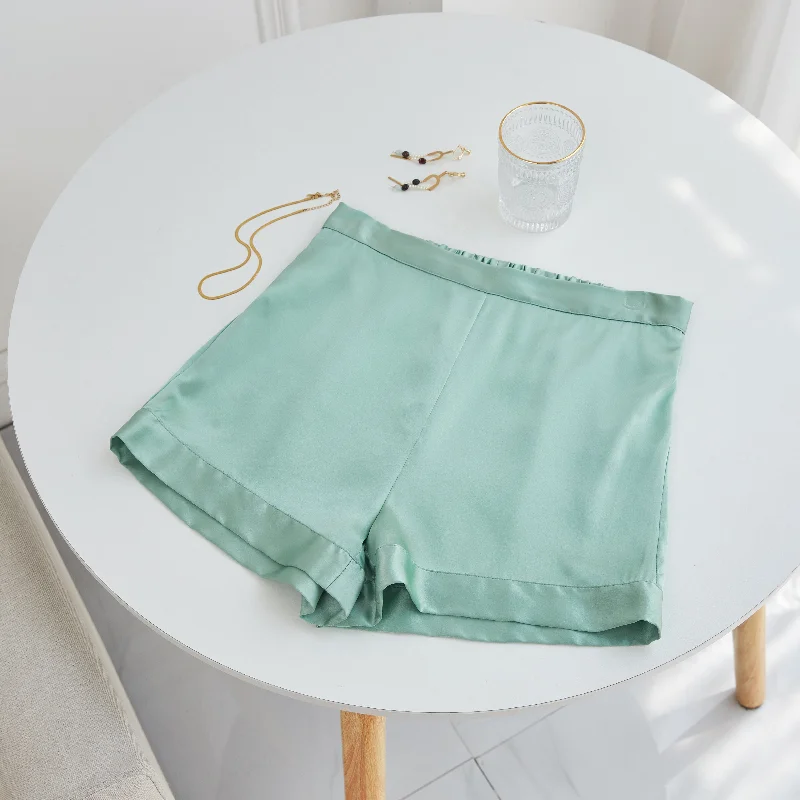 women's pajamas with an adjustable necklineJade Green Pure Mulberry Silk Shorts | High-Waisted | 19 Momme | Soar Collection