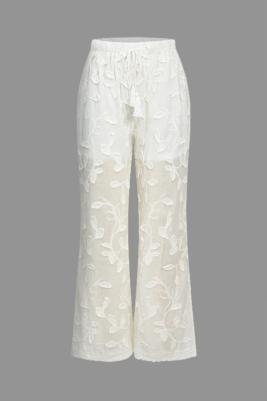 Women's Straight-Leg PantsSolid Jacquard Wide Leg Trousers