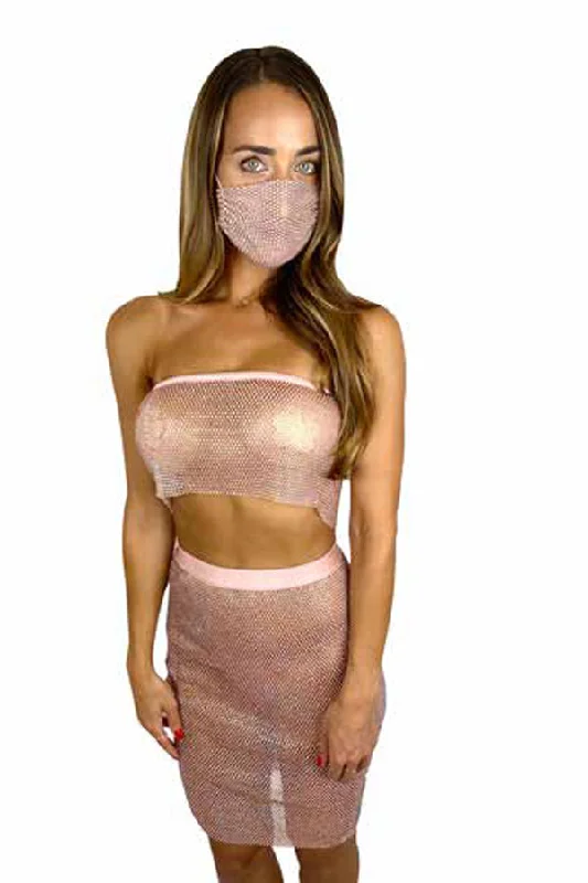 women's pajamas with adjustable strapsRose Gold Pink Mesh Jewel Skirt