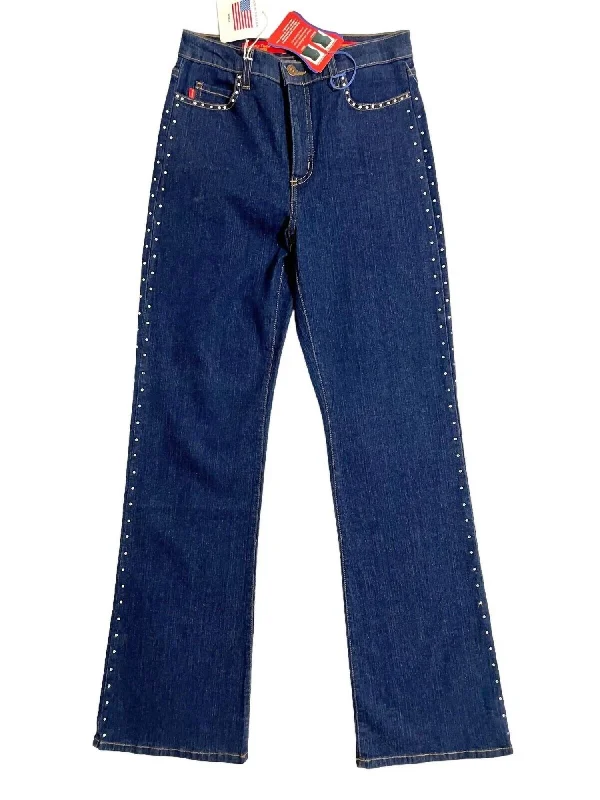 Women's Jodhpurs with Mid-LengthWomen's Tummy Bootcut Rhinestone Embellished Tuck Jeans In Blue