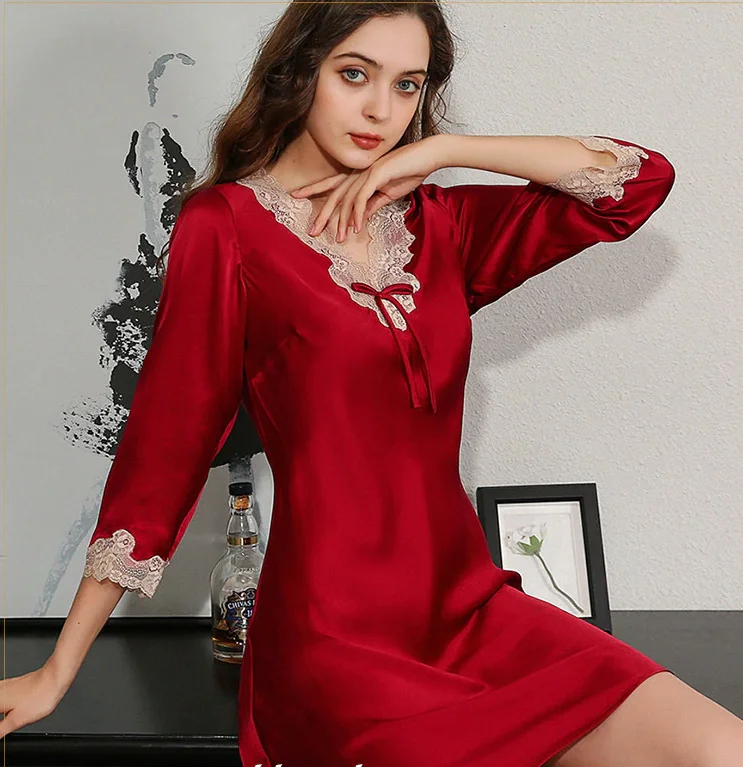 women's pajamas for those who love to stay in and relaxPure Silk V-Neck Solid Color Nightdress