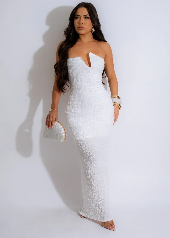 Women's V-Shaped-Neck DressesFlashing Lights Midi Dress White