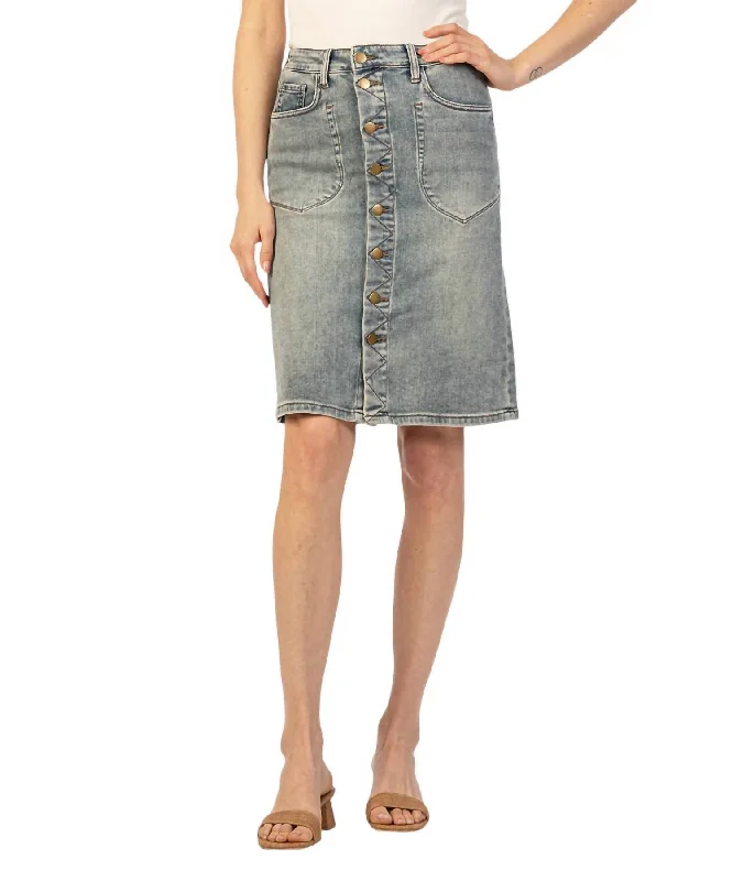 Women's Loose Fit SkirtsRose Button Front Denim Skirt In Helpful