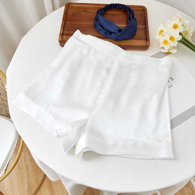 women's pajamas with an elasticized cuffsPearl White Pure Mulberry Silk Shorts | High-Waisted | 19 Momme | Soar Collection