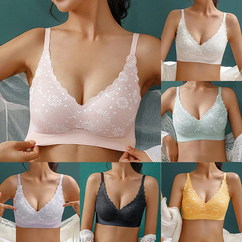 lace overlay convertible braSeamless Full Coverage Wireless Bralette