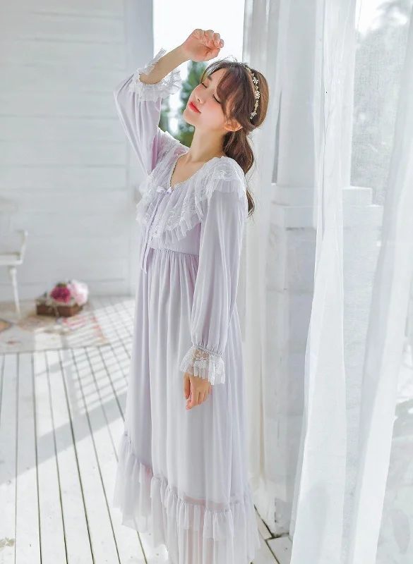 women's pajamas with a blend of comfort, style, and functionalityVictorian Vintage Women's Long Nightgowns, Long Sleeve Soft Lace Spring Autumn Loose Nightdress