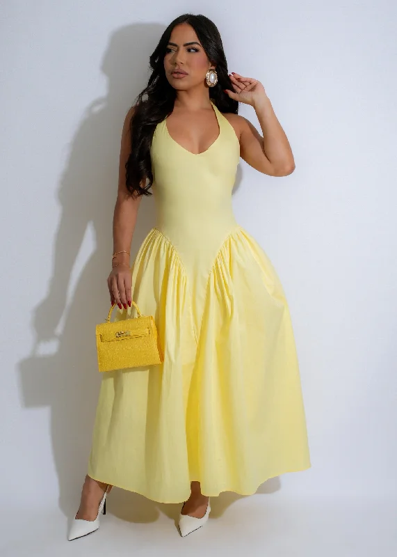 Women's Shawl Collar DressesDesert Breeze Midi Dress Yellow