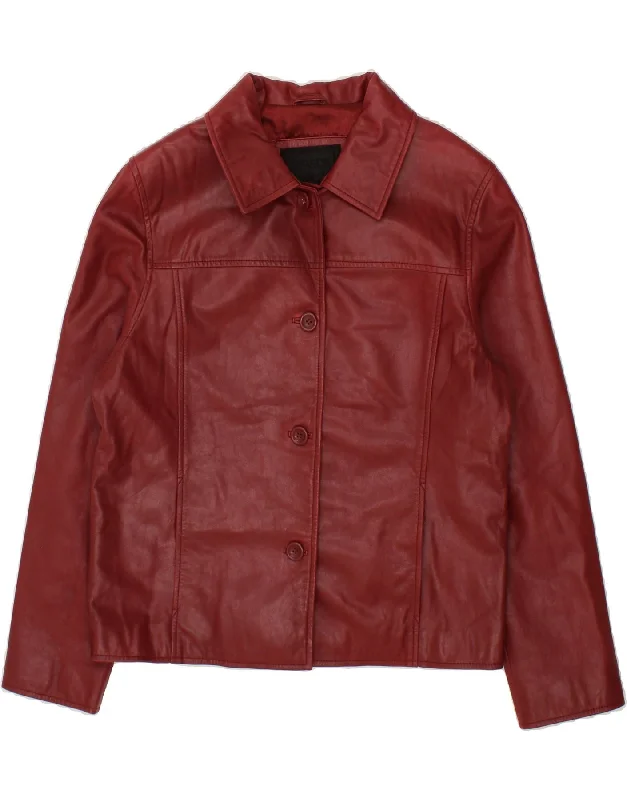 Women's Coats with Fur Trimmed CollarHIRSCH Womens Leather Jacket EU 40 Medium Maroon Leather