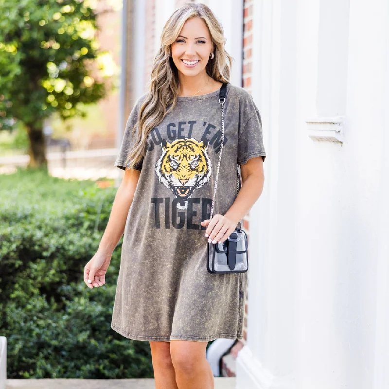 Women's Peter Pan Collar DressesGo Tigers T-Shirt Dress, Charcoal