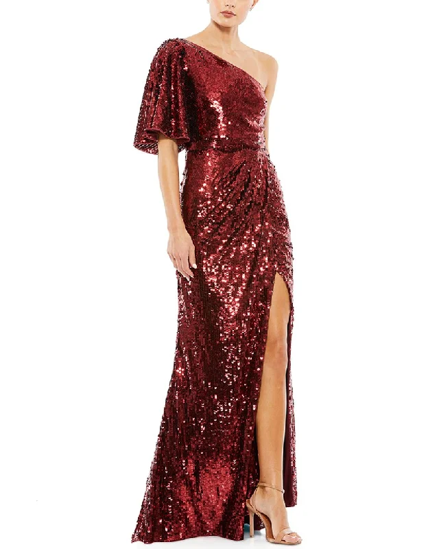 Women's High-Neck DressesMac Duggal Embellished Cap Sleeve Cowl Neck Trumpet Gown