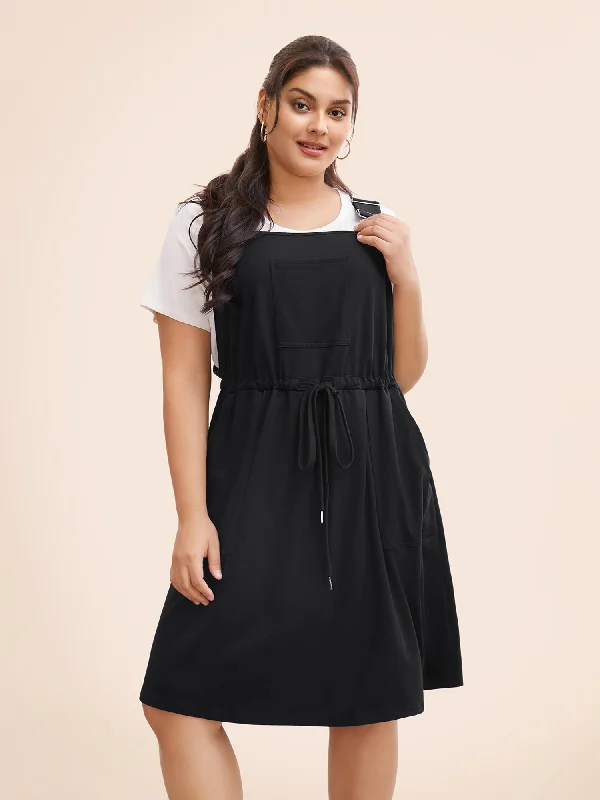 Women's Asymmetrical DressesPlain Pocket Drawstring Overall Dress