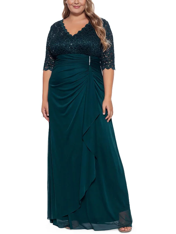 Women's Keyhole-Neck DressesPlus Womens Lace Embellished Evening Dress