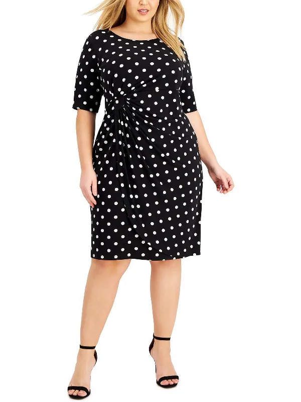 Women's V-Shaped Collar DressesPlus Womens Polka Dot Ruched Shift Dress