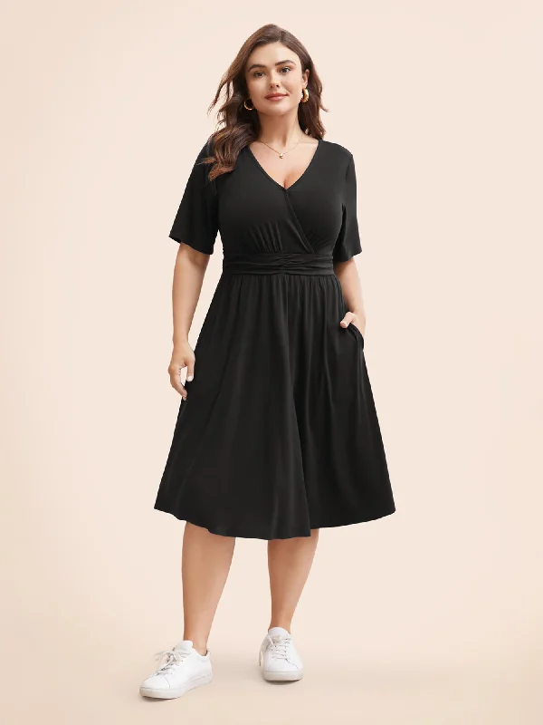 Women's Sweetheart Collar DressesSupersoft Essentials Solid Surplice Neck Ruched Front Dress