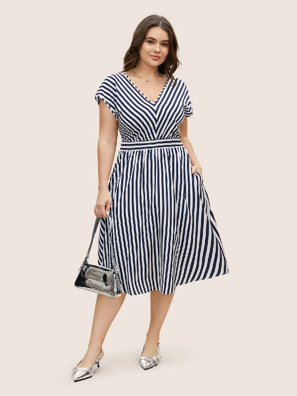 Women's Off-the-Shoulder DressesStriped Shirred Dolman Sleeve Dress