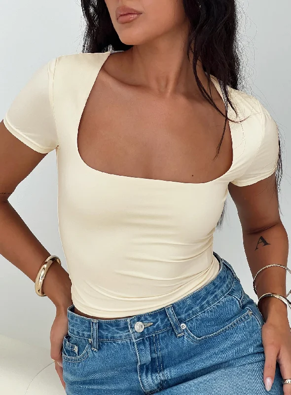 Women's Blouse with Shirt CollarBack In Time Short Sleeve Top Cream