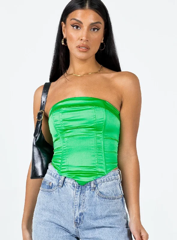 Women's Blouse with Low CollarDaris Strapless Top Green