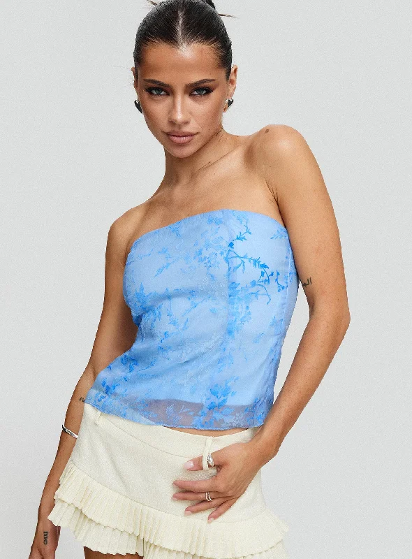 Women's Blouse with Shirt CollarMarcelline Strapless Top Blue