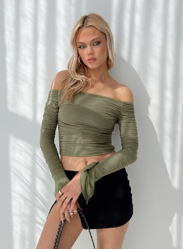 Women's Blouse with Boat CollarMoreno Off The Shoulder Top Green