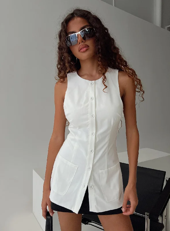 Women's Blouse with PatchesMystick Vest Top White