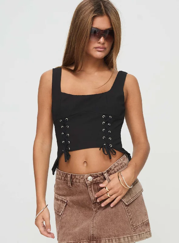 Women's Blouse with Square CollarVulnerable Top Black