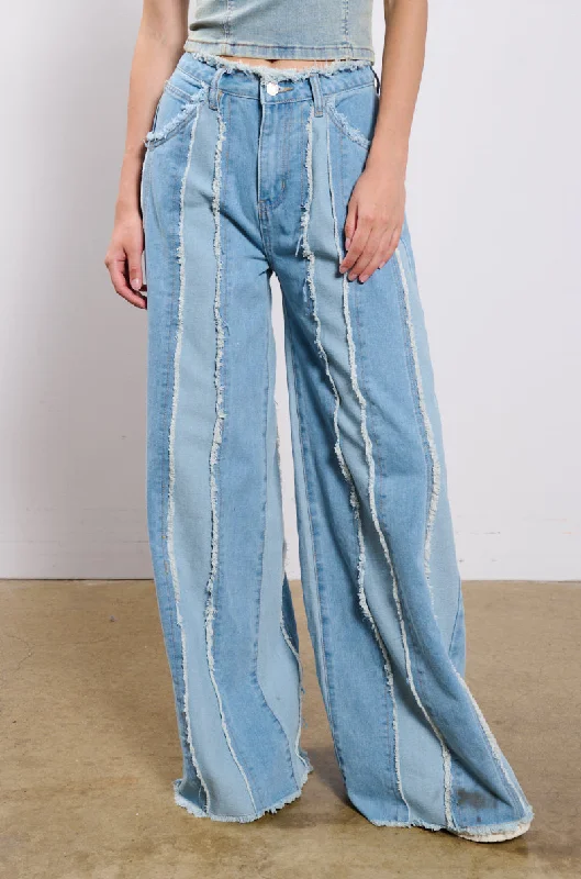 Women's Trouser PantsDONT NEED TO SLEEP DISTRESSED WIDE LEG DENIM PANT