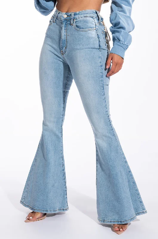 Women's JeggingsLACE ME UP FLARE JEANS LIGHT BLUE DENIM